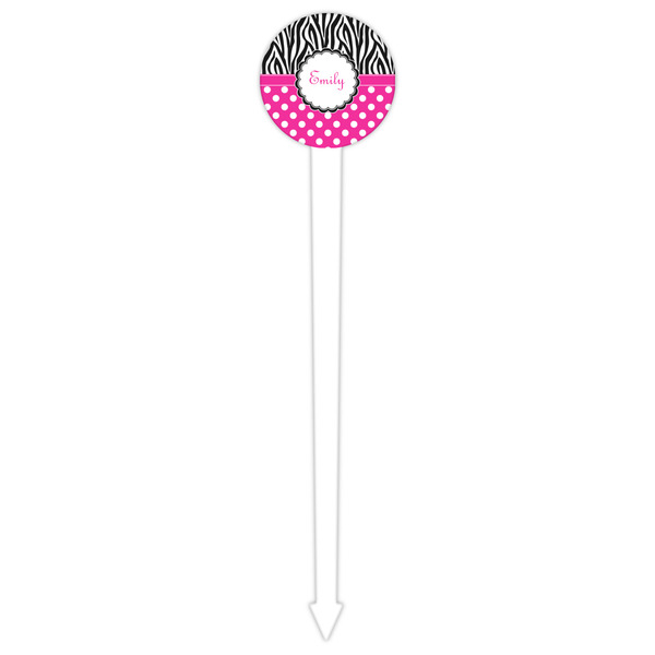 Zebra Print & Polka Dots White Plastic 6" Food Pick - Round - Single Pick