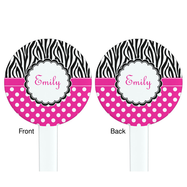 Zebra Print & Polka Dots White Plastic 7" Stir Stick - Double Sided - Round - Front & Back