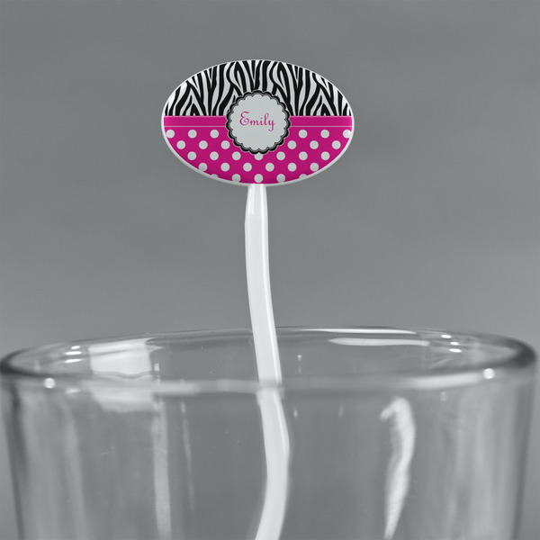 Zebra Print & Polka Dots White Plastic 7" Stir Stick - Oval - Main