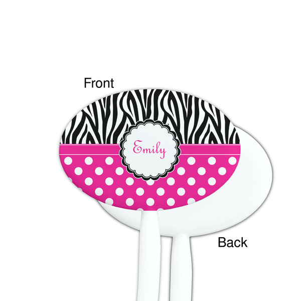 Zebra Print & Polka Dots White Plastic 7" Stir Stick - Single Sided - Oval - Front & Back