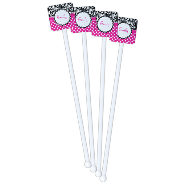 Zebra Print & Polka Dots White Plastic Stir Stick - Single Sided - Square - Front