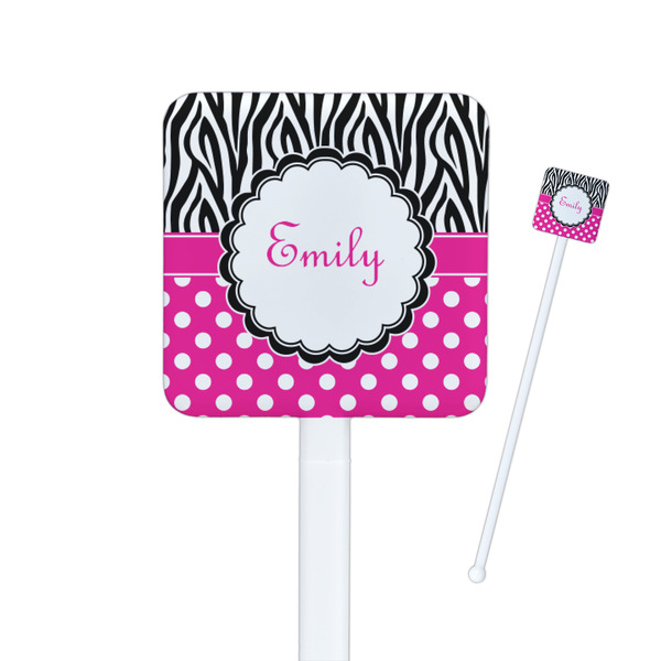 Custom Zebra Print & Polka Dots Square Plastic Stir Sticks (Personalized)