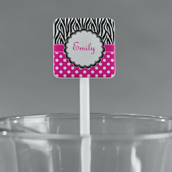Zebra Print & Polka Dots White Plastic Stir Stick - Square - Main