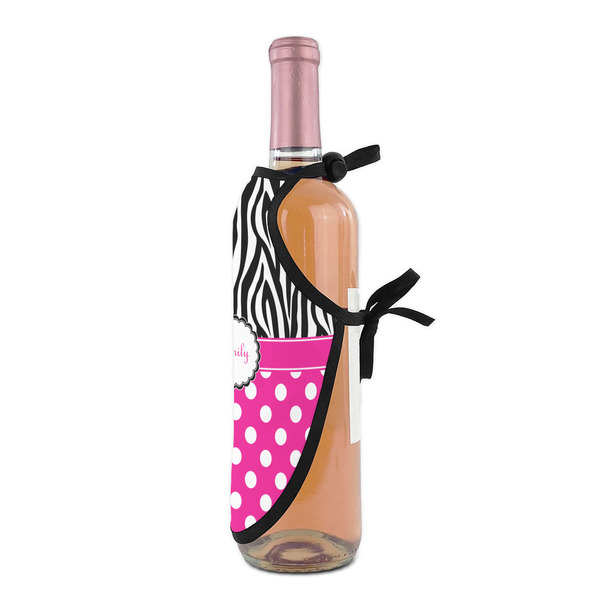 Zebra Print & Polka Dots Wine Bottle Apron - DETAIL WITH CLIP ON NECK
