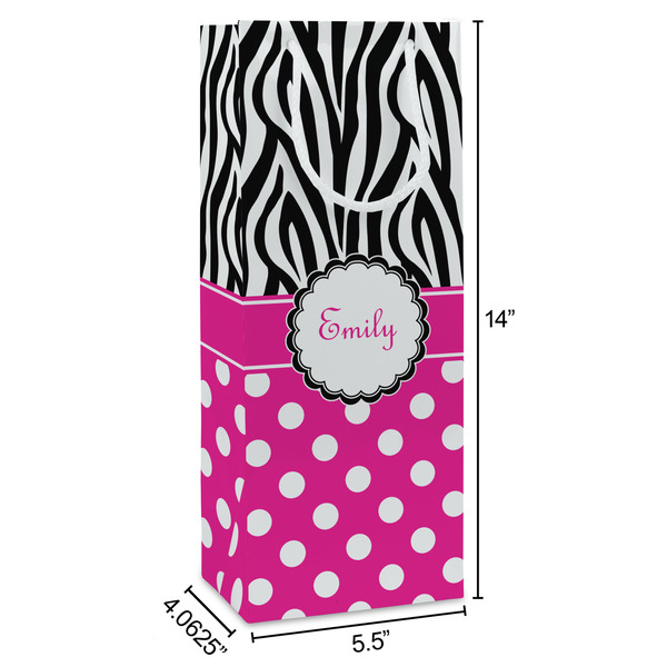 Zebra Print & Polka Dots Wine Gift Bag - Dimensions