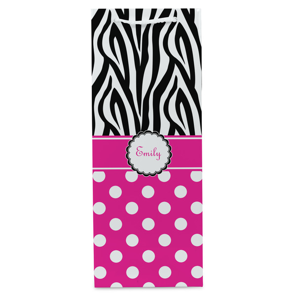 Zebra Print & Polka Dots Wine Gift Bag - Gloss - Front