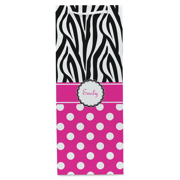 Zebra Print & Polka Dots Wine Gift Bag - Matte - Front