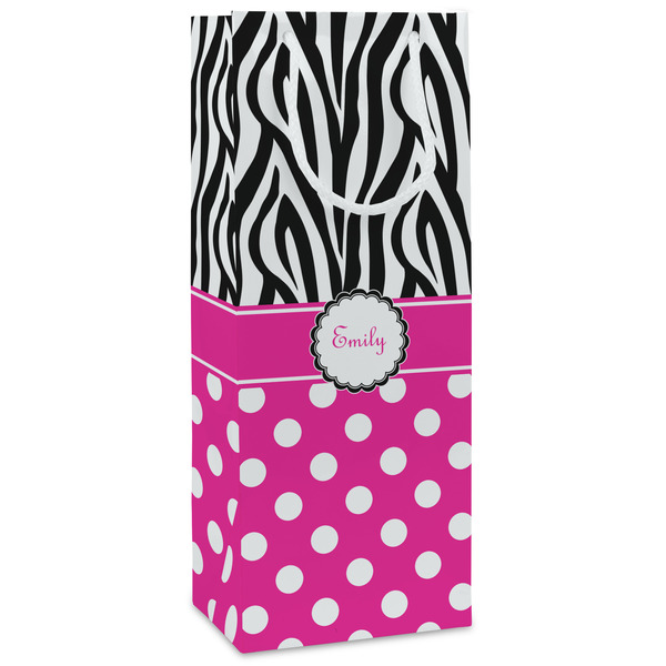 Custom Zebra Print & Polka Dots Wine Gift Bags - Matte (Personalized)