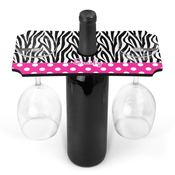 Custom Zebra Print & Polka Dots Wine Bottle & Glass Holder (Personalized)