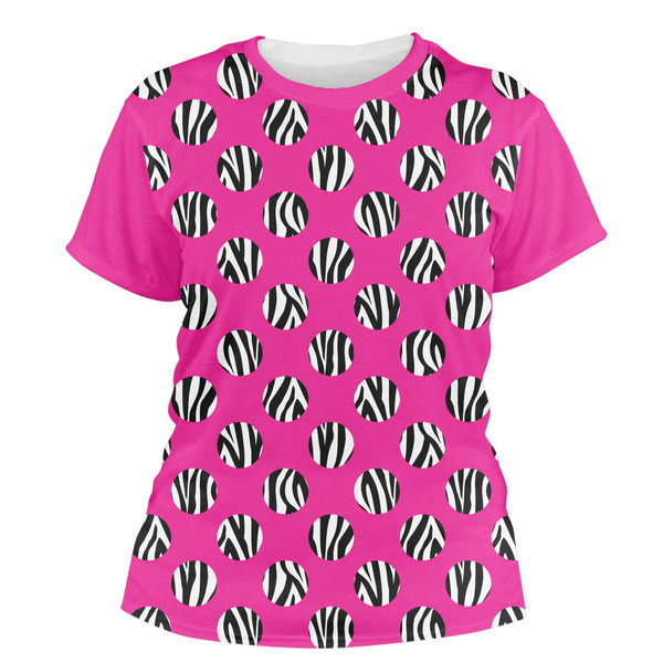 Custom Zebra Print & Polka Dots Women's Crew T-Shirt - Medium