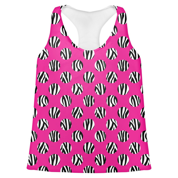 Custom Zebra Print & Polka Dots Womens Racerback Tank Top - 2X Large