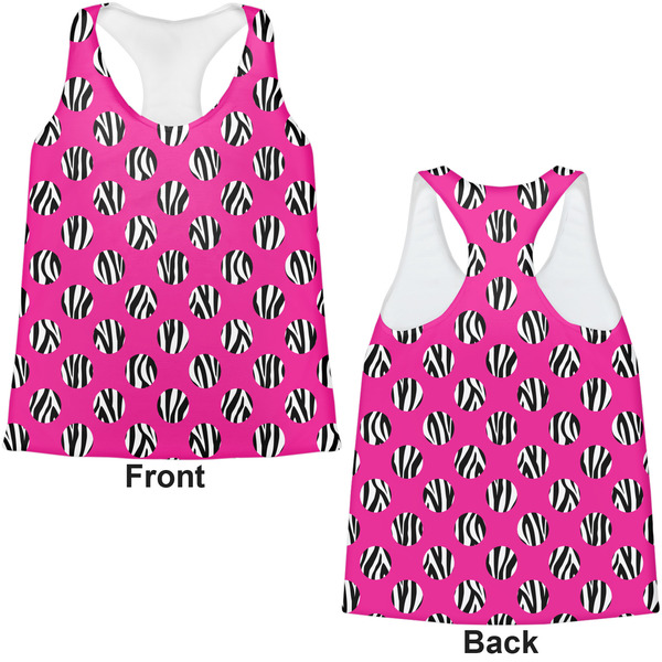 Zebra Print & Polka Dots Womens Racerback Tank Tops - Medium - Front and Back