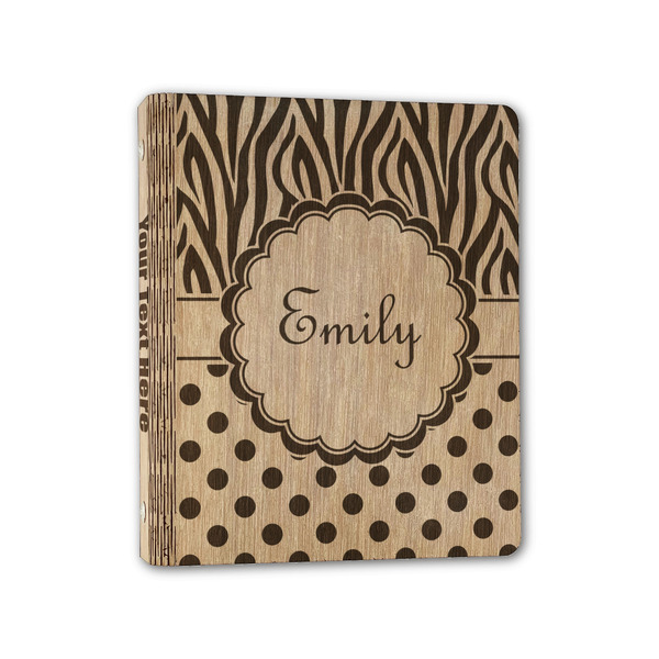 Custom Zebra Print & Polka Dots Wood 3-Ring Binder - 1" Half-Letter Size (Personalized)