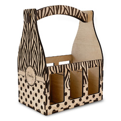 Zebra Print & Polka Dots Wooden Beer Bottle Caddy (Personalized)