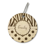 Zebra Print & Polka Dots Wood Luggage Tag - Round (Personalized)