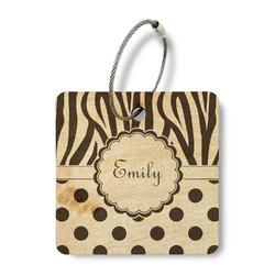 Zebra Print & Polka Dots Wood Luggage Tag - Square (Personalized)