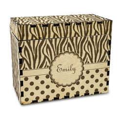 Zebra Print & Polka Dots Wood Recipe Box - Laser Engraved (Personalized)