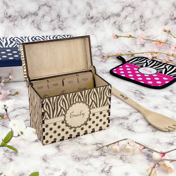 Zebra Print & Polka Dots Wood Recipe Boxes - Lifestyle