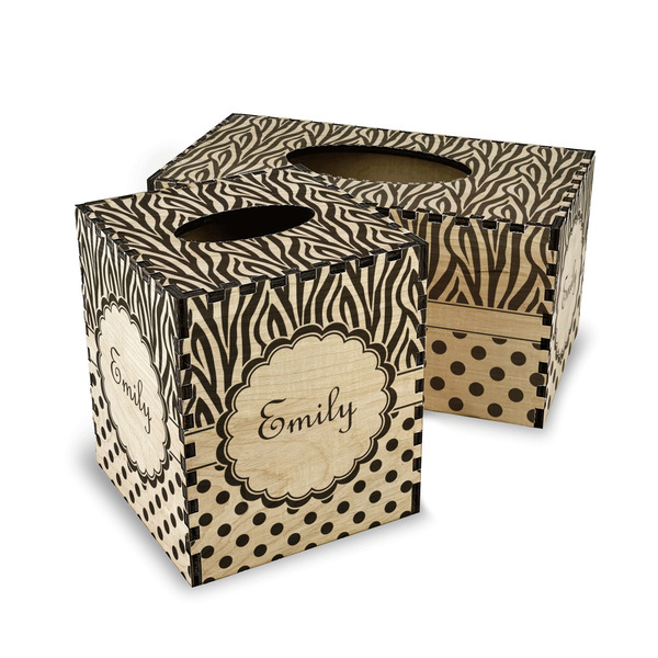 Zebra Print & Polka Dots Wood Tissue Box Covers - Parent/Main