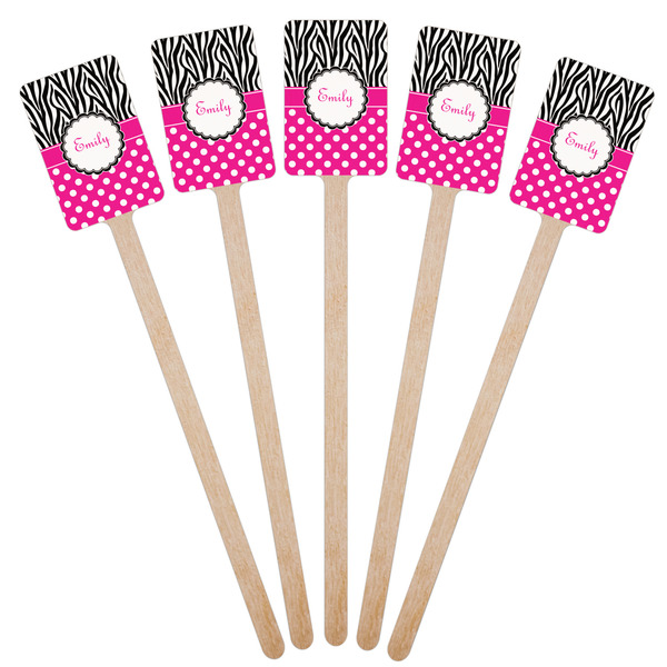 Zebra Print & Polka Dots Wooden 6.25" Stir Stick - Rectangular - Fan View