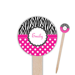 Zebra Print & Polka Dots 6" Round Wooden Food Picks - Double Sided (Personalized)