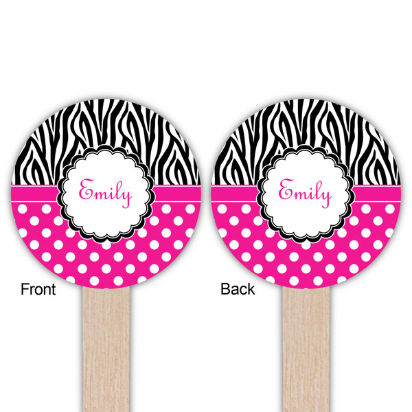 Zebra Print & Polka Dots Wooden 6" Food Pick - Round - Double Sided - Front & Back