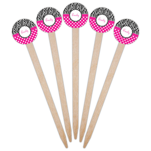 Zebra Print & Polka Dots Wooden 6" Food Pick - Round - Fan View