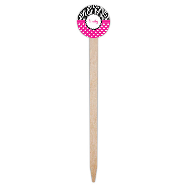 Zebra Print & Polka Dots Wooden 6" Food Pick - Round - Single Pick