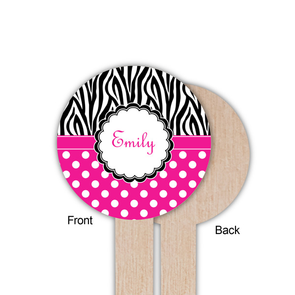 Zebra Print & Polka Dots Wooden 6" Food Pick - Round - Single Sided - Front & Back