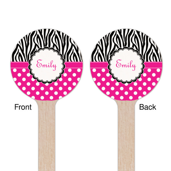 Zebra Print & Polka Dots Wooden 6" Stir Stick - Round - Double Sided - Front & Back