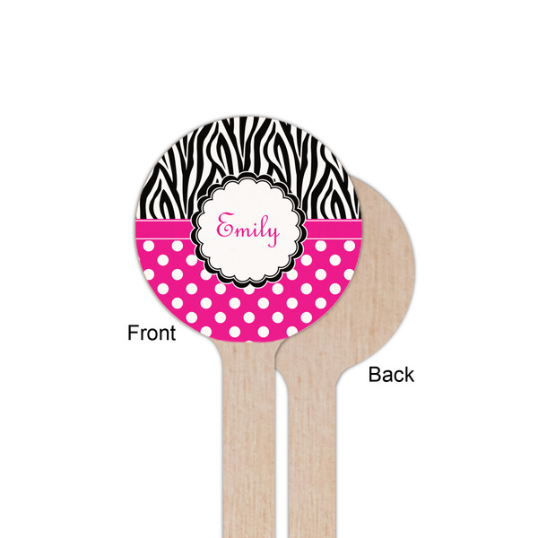 Zebra Print & Polka Dots Wooden 6" Stir Stick - Round - Single Sided - Front & Back
