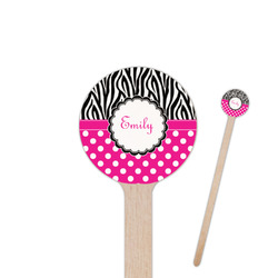 Zebra Print & Polka Dots 7.5" Round Wooden Stir Sticks - Single Sided (Personalized)