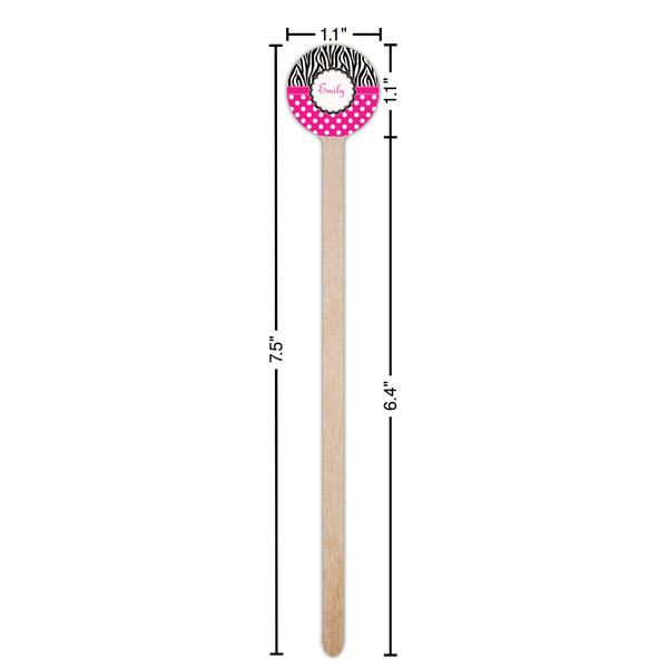 Zebra Print & Polka Dots Wooden 7.5" Stir Stick - Round - Dimensions