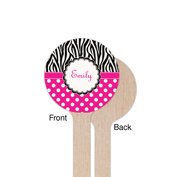 Zebra Print & Polka Dots Wooden 7.5" Stir Stick - Round - Single Sided - Front & Back