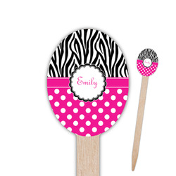 Zebra Print & Polka Dots Oval Wooden Food Picks - Double Sided (Personalized)