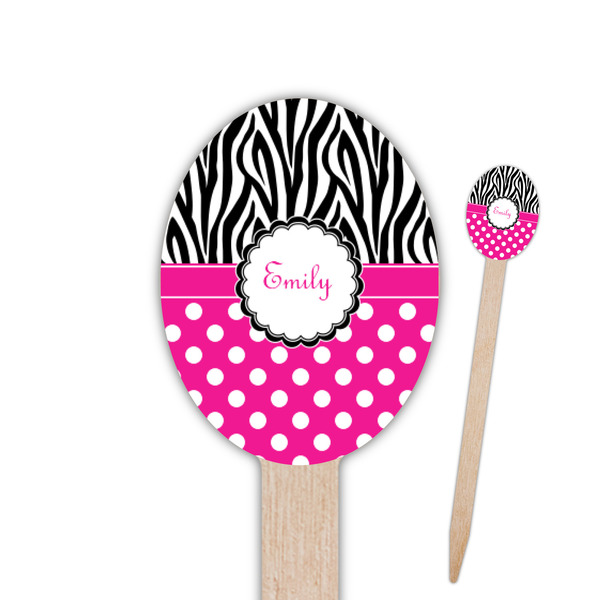 Custom Zebra Print & Polka Dots Oval Wooden Food Picks (Personalized)