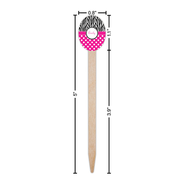 Zebra Print & Polka Dots Wooden Food Pick - Oval - Dimensions