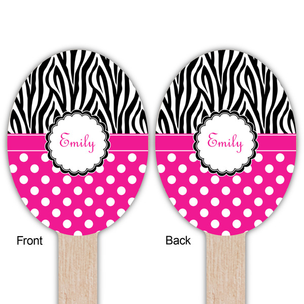 Zebra Print & Polka Dots Wooden Food Pick - Oval - Double Sided - Front & Back