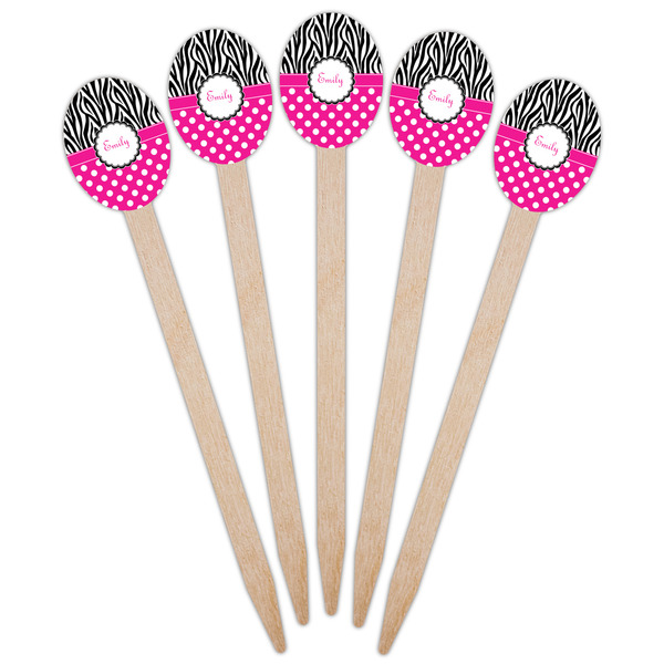 Zebra Print & Polka Dots Wooden Food Pick - Oval - Fan View