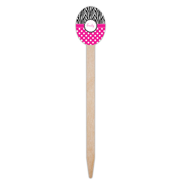 Zebra Print & Polka Dots Wooden Food Pick - Oval - Single Pick