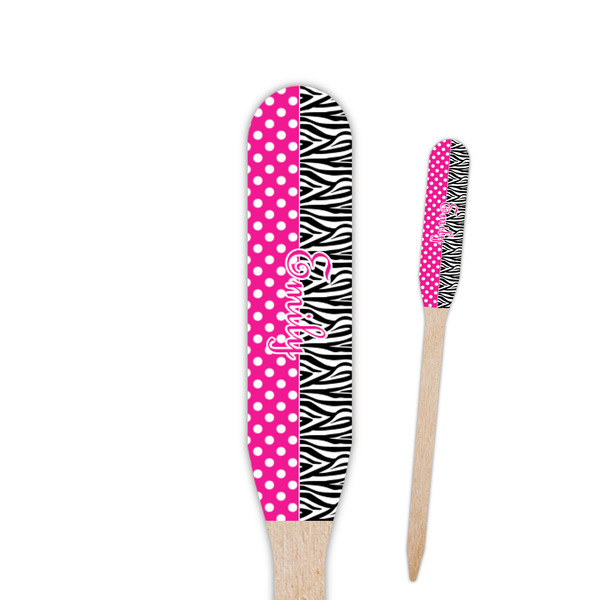 Custom Zebra Print & Polka Dots Paddle Wooden Food Picks - Double Sided (Personalized)
