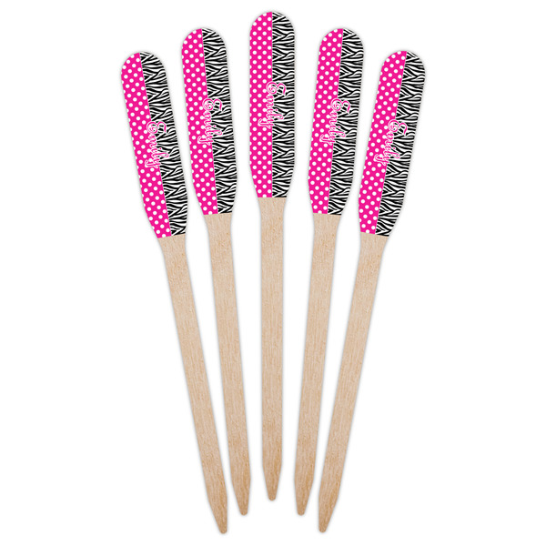 Zebra Print & Polka Dots Wooden Food Pick - Paddle - Fan View