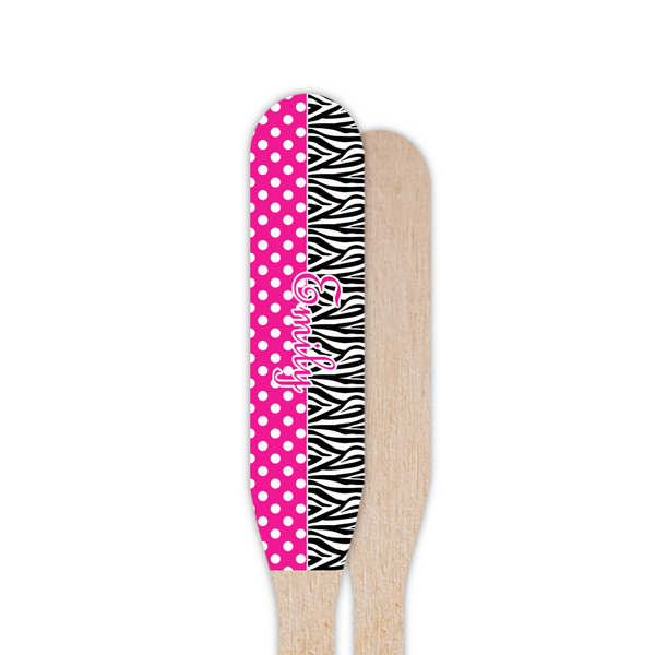 Zebra Print & Polka Dots Wooden Food Pick - Paddle - Single Sided - Front & Back