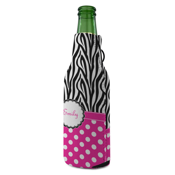 Zebra Print & Polka Dots Zipper Bottle Cooler - ANGLE (bottle)
