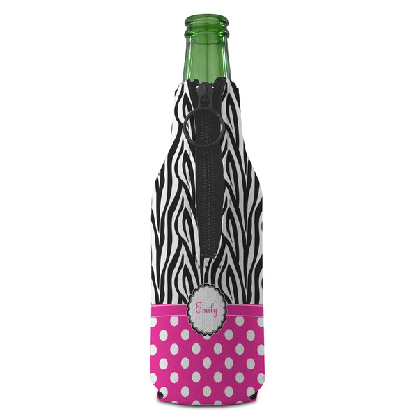 Zebra Print & Polka Dots Zipper Bottle Cooler - BACK (bottle)