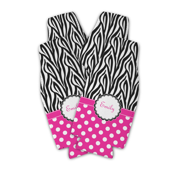 Zebra Print & Polka Dots Zipper Bottle Cooler - Set of 4 - PARENT MAIN (flat)