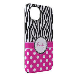 Zebra Print & Polka Dots iPhone Case - Rubber Lined - iPhone 14 Plus (Personalized)