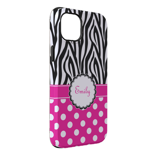 Custom Zebra Print & Polka Dots iPhone Case - Rubber Lined - iPhone 14 Plus (Personalized)