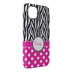 Zebra Print & Polka Dots iPhone Case - Rubber Lined - iPhone 14 Pro Max (Personalized)