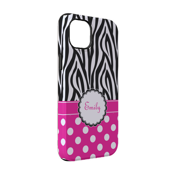 Custom Zebra Print & Polka Dots iPhone Case - Rubber Lined - iPhone 14 Pro (Personalized)